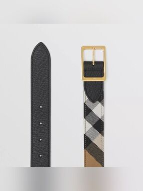 Burberry Classic Check Leather Belt in Beige/Black NEW 80cm